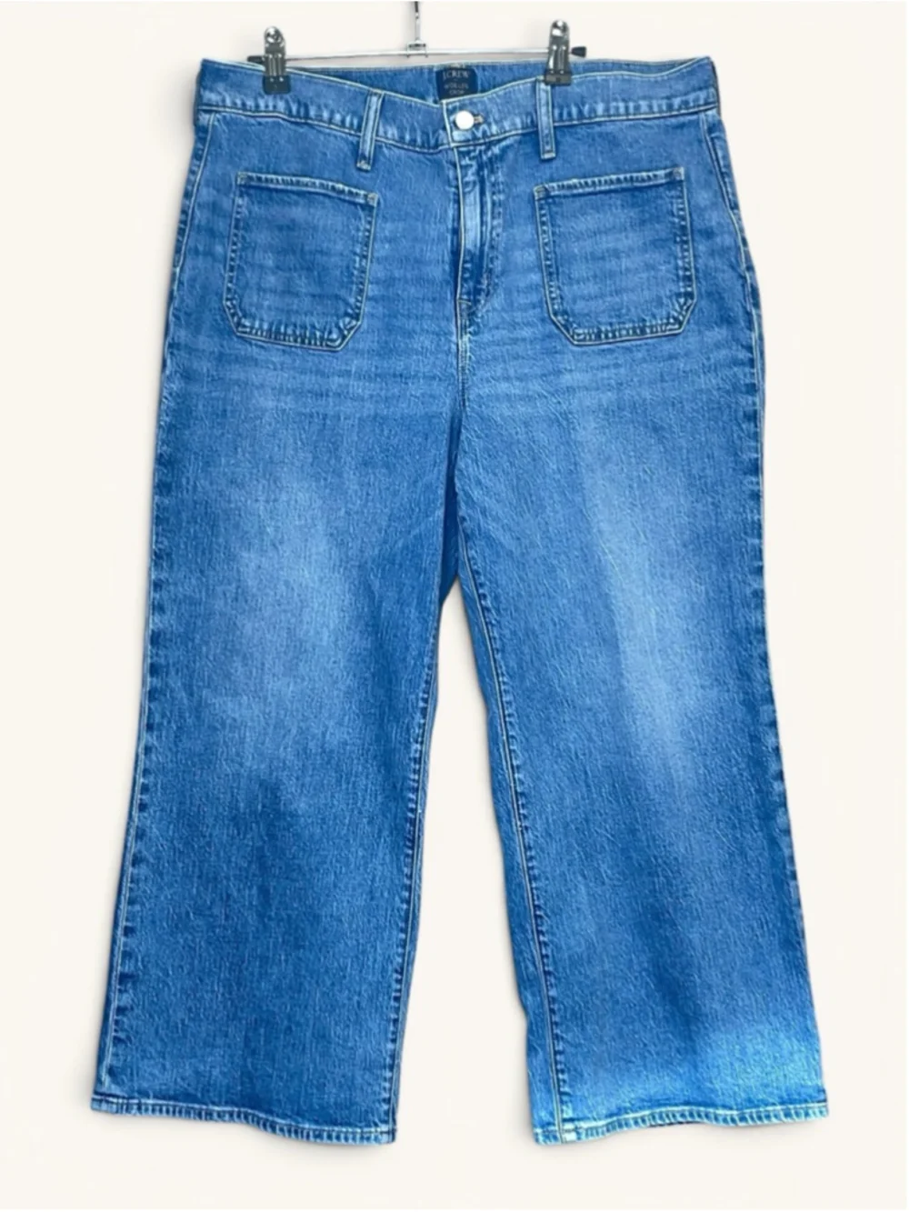 J.Crew Wide Leg Crop Jeans 32P Petite Patch Pocket Denim